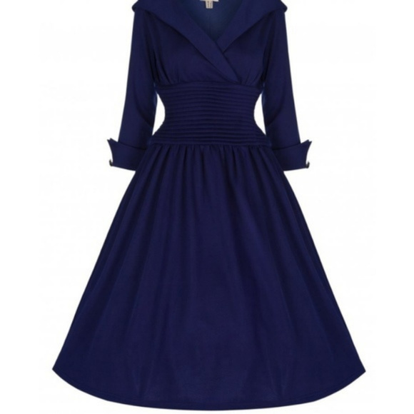 Vintage Style Collared Blue Rockabilly PinUp Dress - Picture 3 of 8